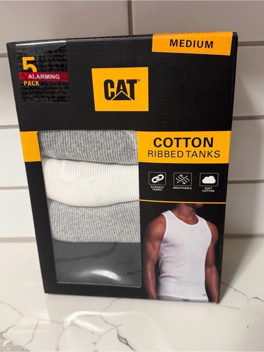 Caterpillar Cotton Ribbed Tanks - White & Light Gray (Medium, 3-Pack)